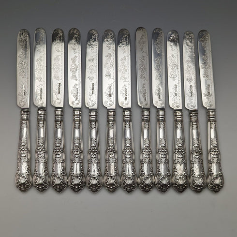 1864 年英國古董純銀甜點餐具 12 對套裝總計 912 克木盒裝 Harrison Brothers & Howson